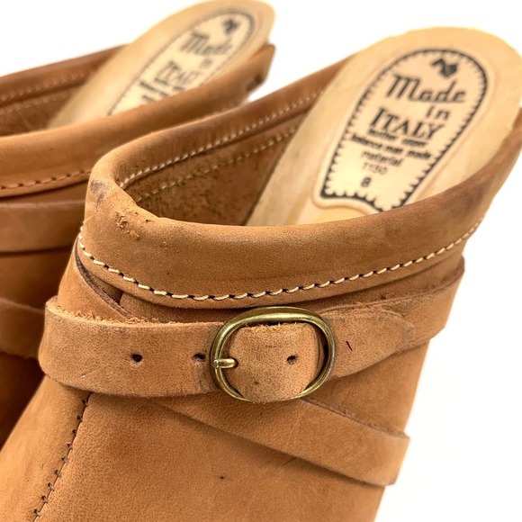 1960's Italian crafted nubuck leather heeled clogs - Picture 5 of 13